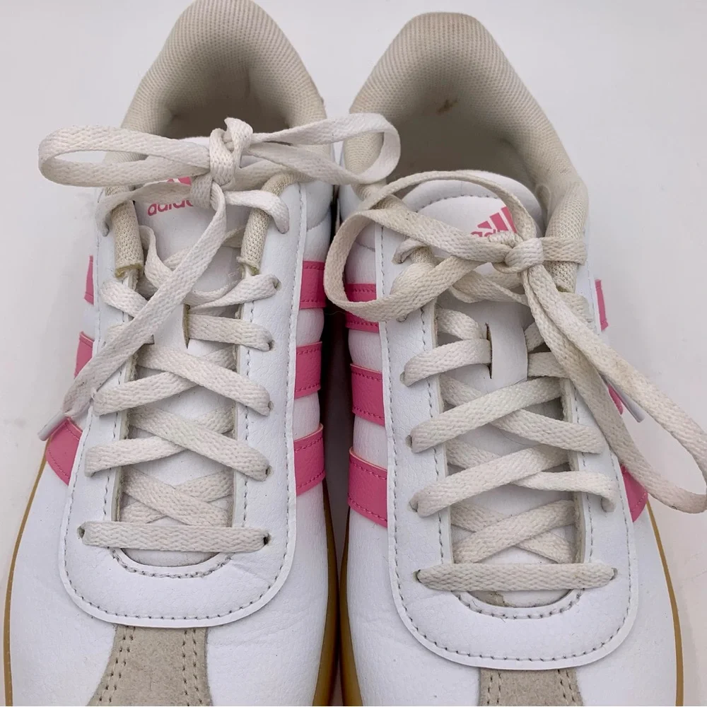 Adidas VL Court 3.0 Sneakers Shoes Women Or Big Girls Sz 5 Pink & White Youth‎